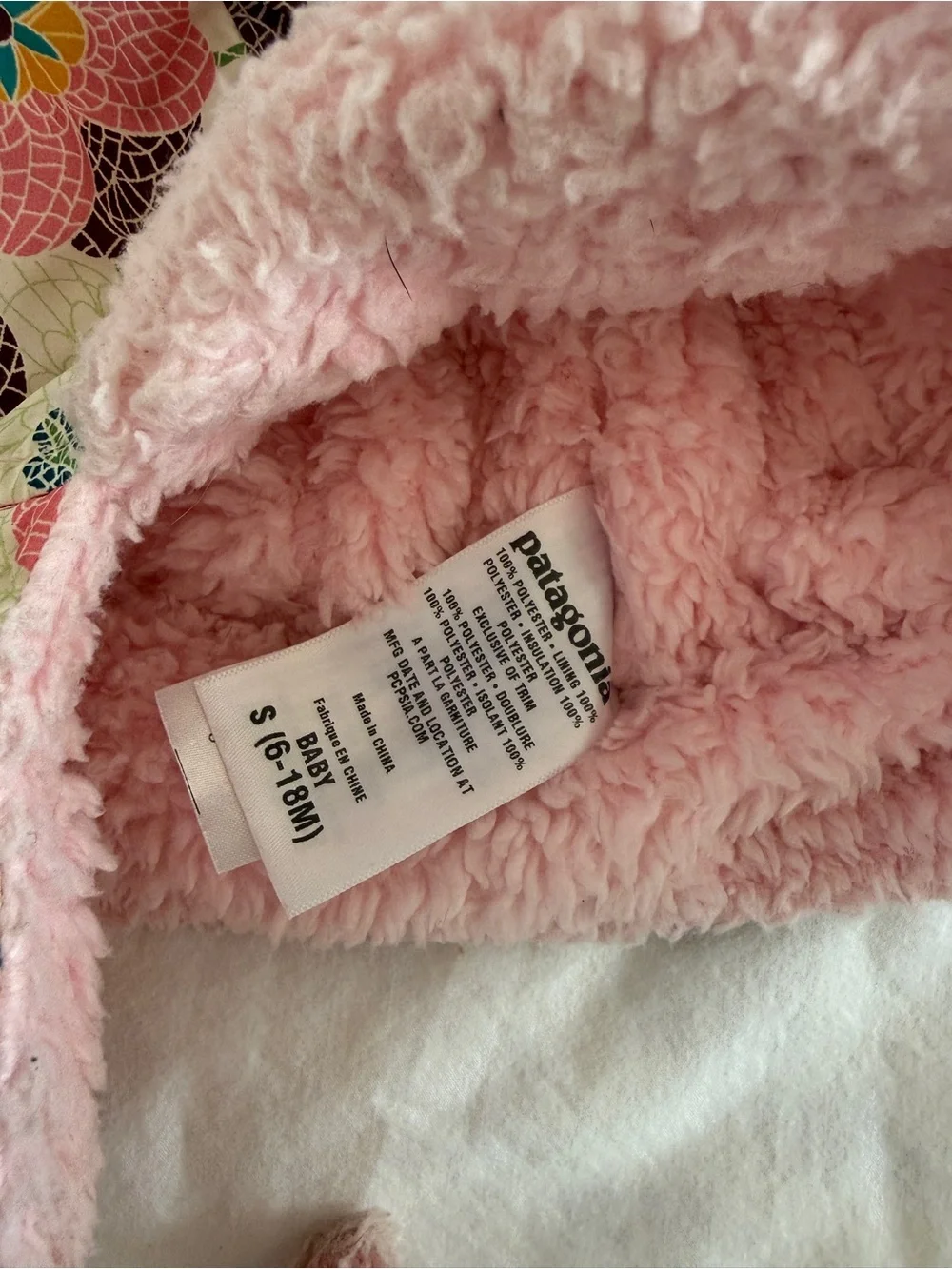 Patagonia baby floral pink 6-18 months earflap shell hat fleece lined
